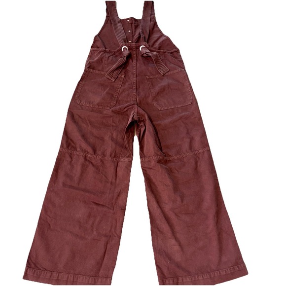 Free People We The Free Fields Of Flowers Wide-Leg Overalls Bib L Mocha $128NWOT - Picture 4 of 11